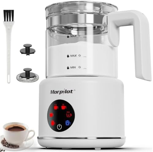 Large automatic milk frother in white glass