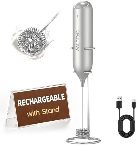 Silver handheld milk frother with detachable wand