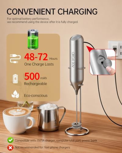 Silver handheld milk frother with detachable wand — photo 3