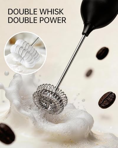 Black rechargeable milk frother with storage stand — photo 4