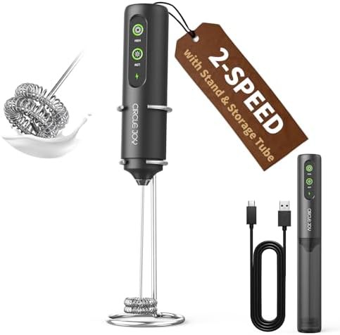 Black two speed rechargeable frother with stand