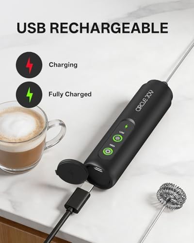 Black two speed rechargeable frother with stand — photo 5