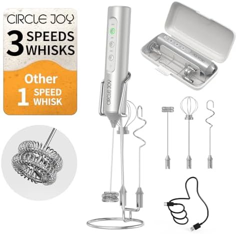 Circle Joy 3-speed rechargeable milk frother with stand in silver