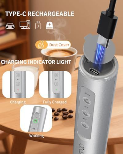 Circle Joy 3-speed rechargeable milk frother with stand in silver — photo 3