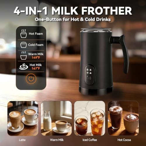 Black electric milk frother and steamer 4-in-1 — photo 3